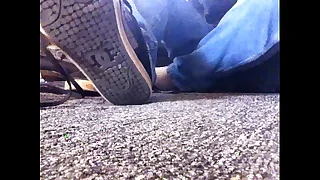 Stripping off my misted shoes and socks